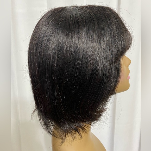 8 Inch Human Hair Wig with Bangs None Lace Front With Band Glue-less Short Bob - Picture 3 of 8